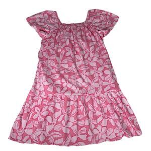 Gap pink floral cotton blend style elastic square neck relaxed mini dress Sz XS